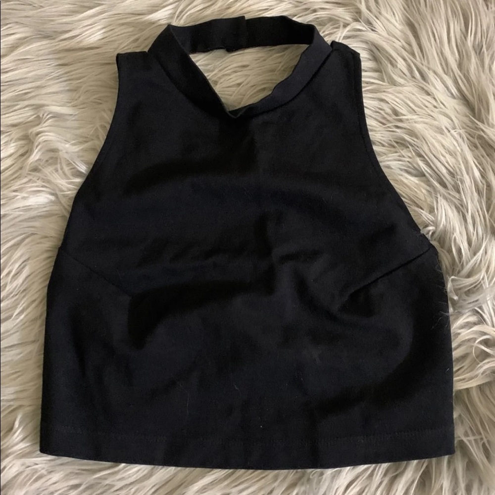 Black halter tank top with neck strap